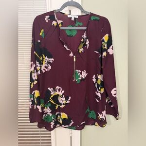 Chaus Burgundy Floral Zipper Blouse